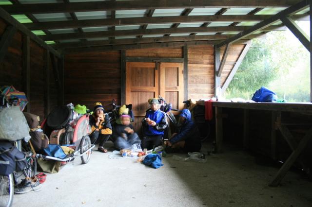 France - Camping in a random shelter for a stocked fishing pond we found just in the nick of time on a rainy evening in the midd