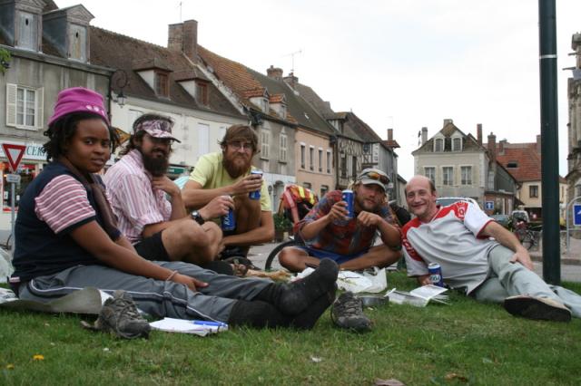 France, Villenauxe - During lunch, Eric stopped by and bought us all beers! He was enthusiastic about our trip. THANKS ERIC!