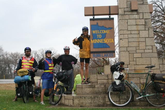 Minnesota, USA - Crossing the Wisconsin-Minnesota border between LaCresent and LaCrosse, on a rainy day.