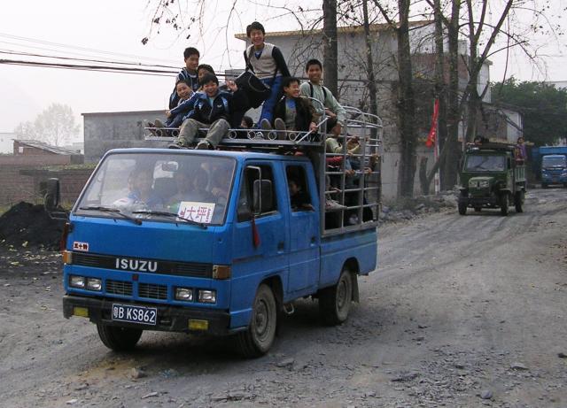 China, Guangdong prov, Meihua town - School bus with Chinese Characteristics