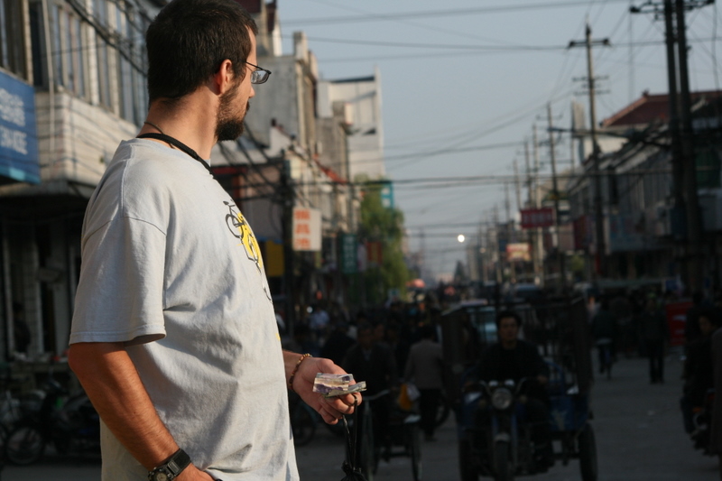 Oct 9 2007 - Changrong village, Jiangsu Prov, China. Morning on the street with Jim.