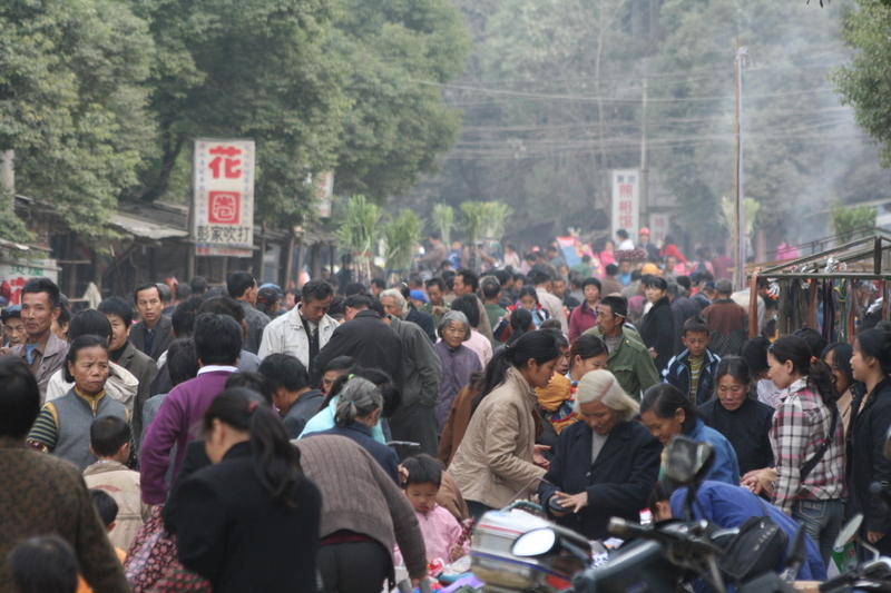 A morning market in a small town.