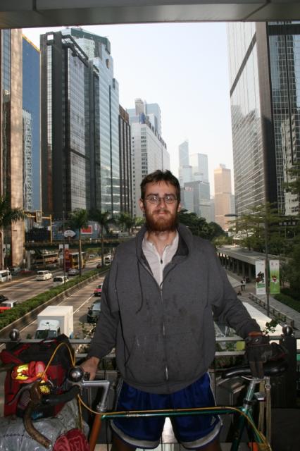 Peter and bike in Central, Hong Kong