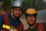 While fixing Jim's flat tire (again), Adam and Drew found abandoned motorcycle helmets. What goofs!