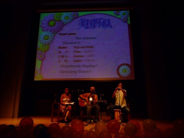 On stage.