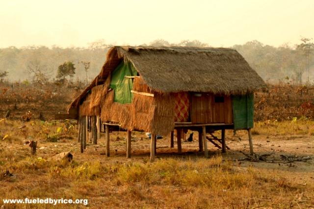 Cambodia - A typical house in northern Cambodia along Hwy 7.