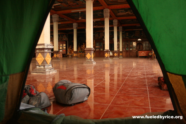 Cambodia, along the Mekong - Buddist monks invited us to stay on their compound one evening. We asked them, "Where should w