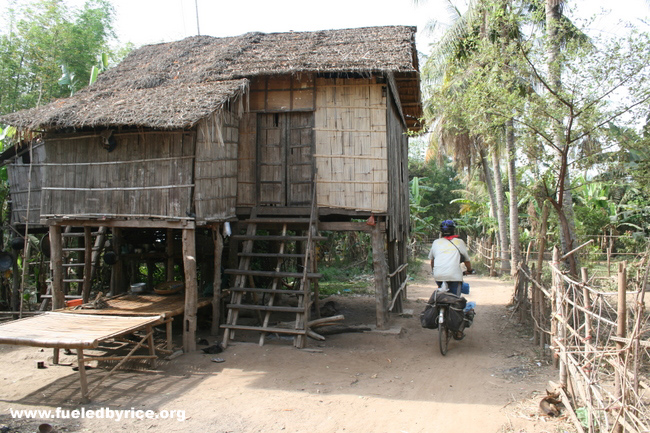 Cambodia - A smaller road off the main dirt river road, winding through the endless village along the Mekong