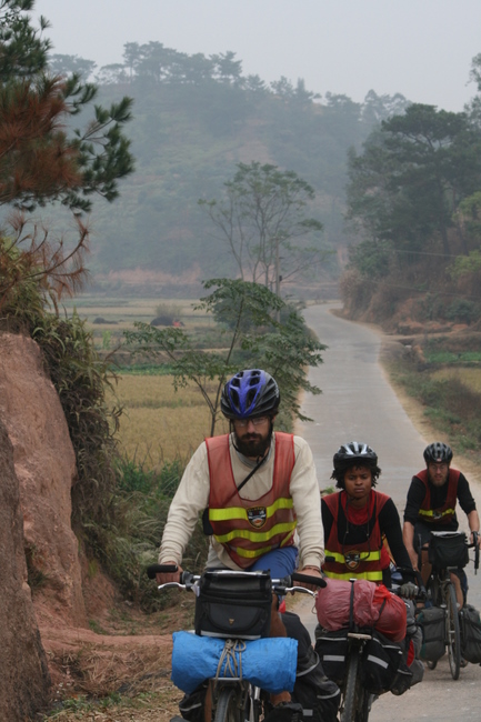 China, Guangxi Prov - Jim, Nakia, and Adam on a beautiful county road