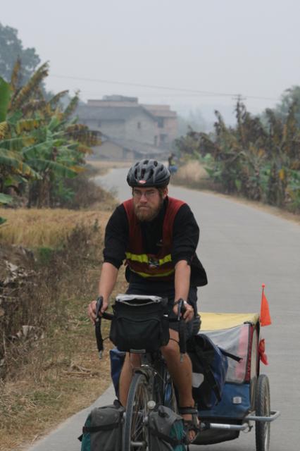 China, Guangxi Prov - Adam looking excited with the trailer