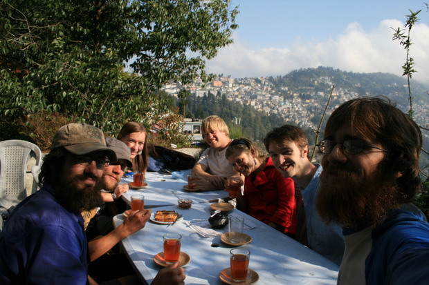 India, W.Bengal, Darjeeling - With David and company with an overlook over Darjeeling town, enjoying some famous local Darjeelin