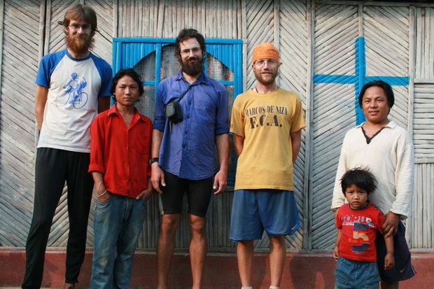 Nepal, Bhutanese Refugee Camp - With Santhos (L in red) and Mouikumar Maga (R in white)on the side of the protestant Christian c