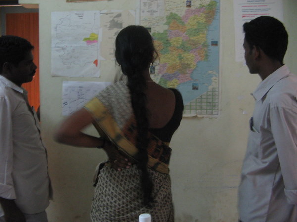 Latha, planning with her team. In a world dominated by men, Latha who manages the SCORD project in Nagapattinam, exemplifies coo