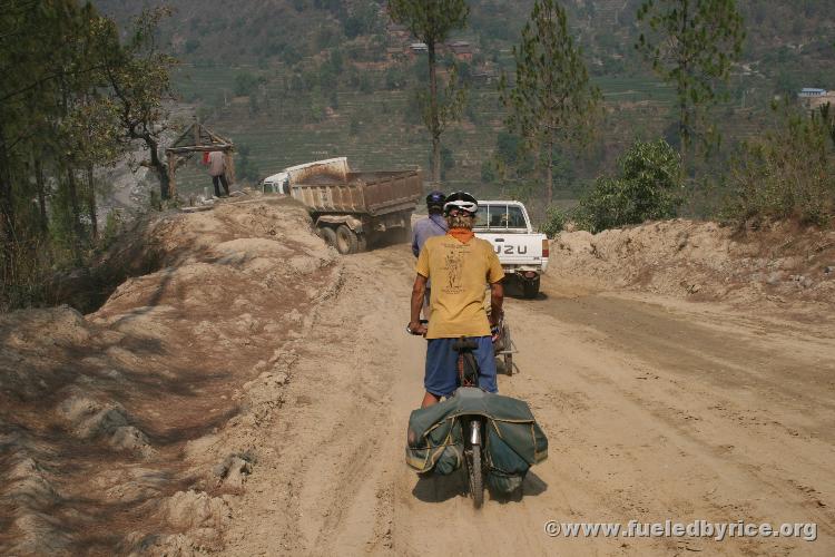 Nepal, Himalayan foothills, road to Sindhuligati - The Japanese road further deteriorating into just dirt. But we pushed through