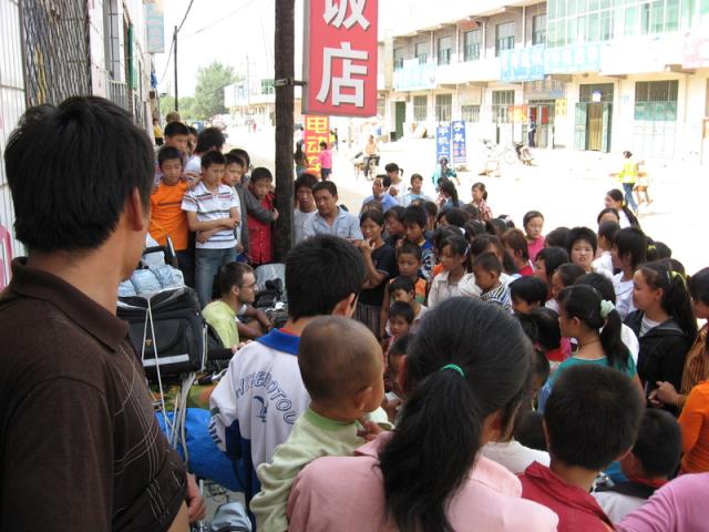 China, Hebei Prov - Performing music in a small town on a lunch stop (Sept 2007) [Jim]