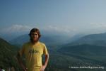 Nepal, Pokhara - Peter and the Anaupurna Himalayan range, with Fishtail mountain spiking up