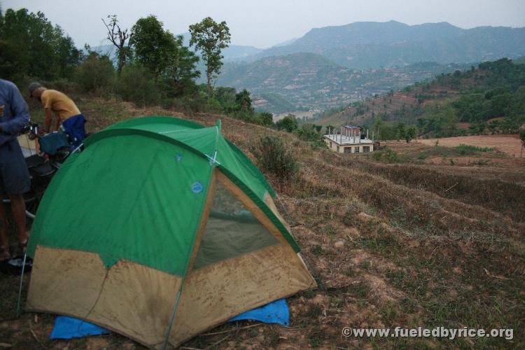 Nepal, moving SW from Pokhara - camping on a terraced field