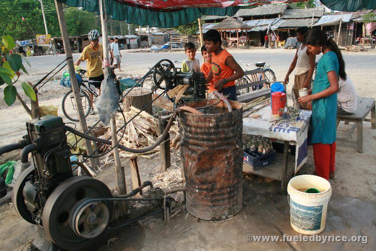 Nepal, west lowlands - Nepali Lemonaide Stand...Sugar Cane and salt = our new favorite sports drink (US$0.15 a glass)