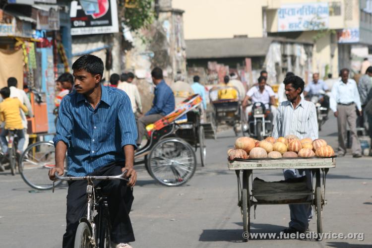 Indıa East of Delhı - typıcal small market town street scene. Men everywhere women hıdden away 