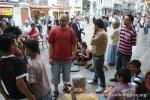 Türkiye, İstanbul, Taxim - Looking out from our performance spot on Turkey's most famous and busy street, İstiklal Caddesi