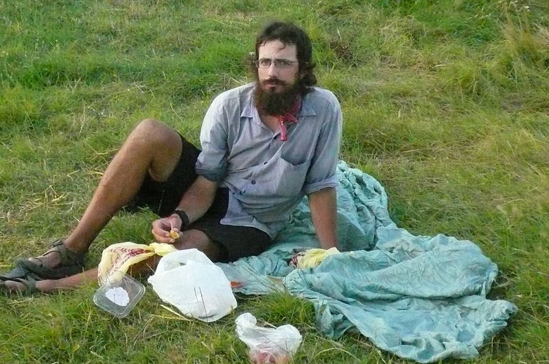 Jim is so kind to put a sit upon on the ground for me for lunch or dinner - I do not like the bugs or the sticky grass!