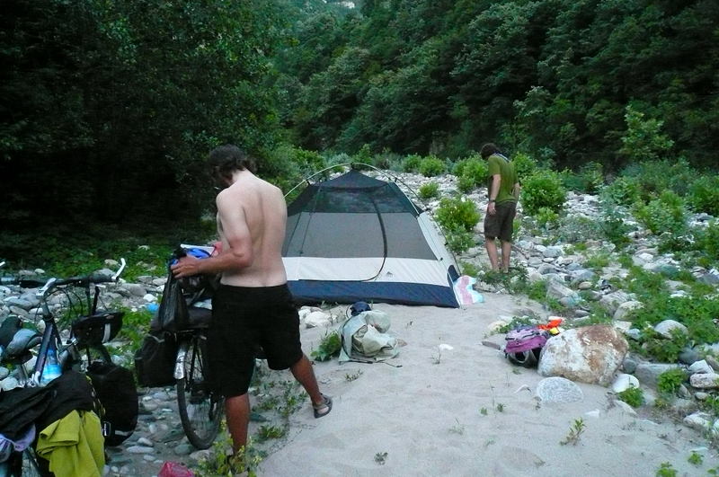 Camping along a clean river.