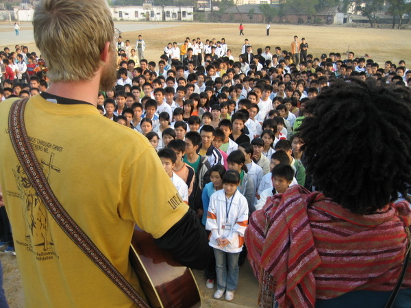 China, Tan Shui - Drew & Nakia Performing in front of the senior students in Tan Shui. (Adam)