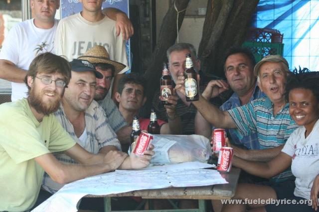 Serbia - These farmers at a small market bought us cokes and gave us a fresh watermelon and tomatoes from their gardens. They ga