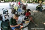 Bulgaria - A lunch stop in a small town's park. The man in the trike on the right gave us a fresh watermelon after striking up a