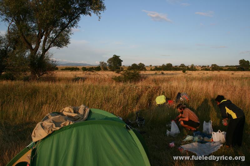 Bulgaria, 20km from Sofia - Jim and Nakia preparing dinner