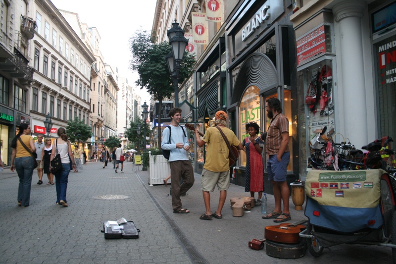 Hungary, Budapest - While playing on the streets we often meet nice people. Robert in Budapest is perhaps the nicest, most full 