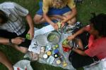 Austria - Preparing a typical FBR lunch, European style: veggie salad with oil and vinegar, lots of fresh bread, cheese and othe