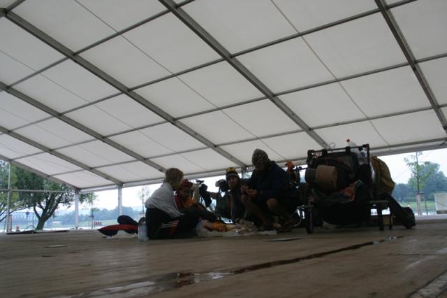 Austria, Linz - Just after buying dinner, it began to down pour. This amazing shelter, still under construction, presented itsel