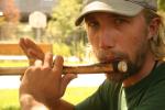 Hungary, Budapest - Drew playing his handmade Indian bamboo flute with Robert