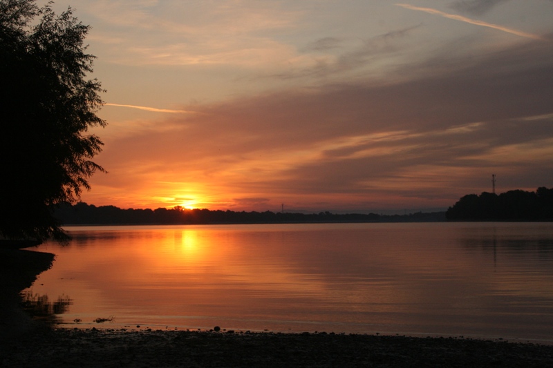 Hungary - Sunset over the Danube River next to our campsite.