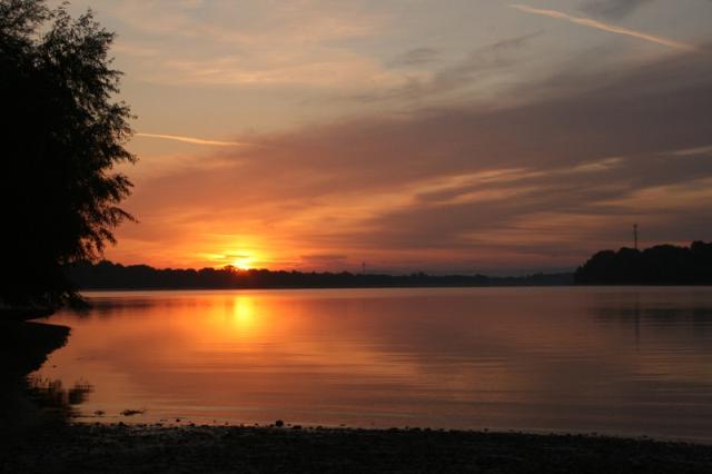 Hungary - Sunset over the Danube River next to our campsite.