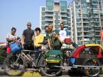 China, Shanghai - our set off from Noriko's apartment, with our new Bandwagon - Drew's holding his old super strength wheel, whi