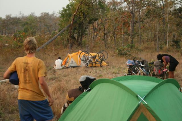 Cambodia - Our first campsite in Cambodia, with Gael and Elena's tent in the background, and ours in the foreground.