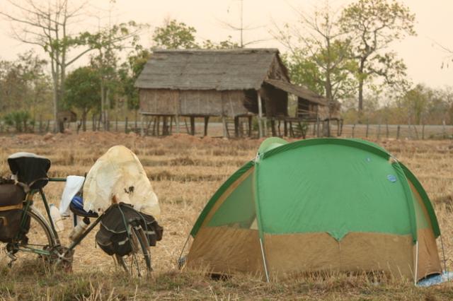 Cambodia - camping in back of people's houses is becoming more common for us 