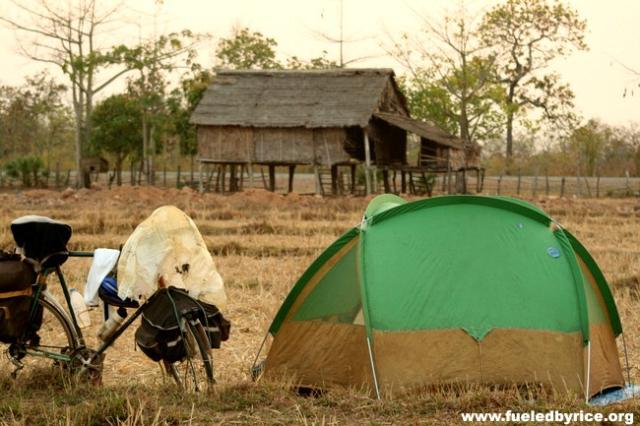 Cambodia - Camping in back of people's homes has become more common since towns are scarce in northern Cambodia...140km apart.