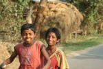 India, West Bengal - Kids on a bike trying to keep up with us