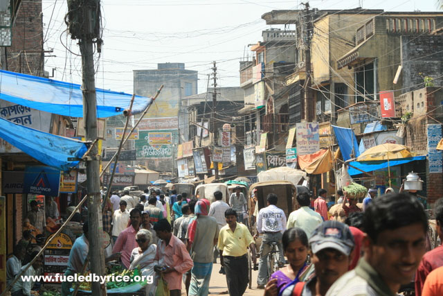 India, West Bengal - Market town busy and narrow street, typical of most towns we've visited in India so far.