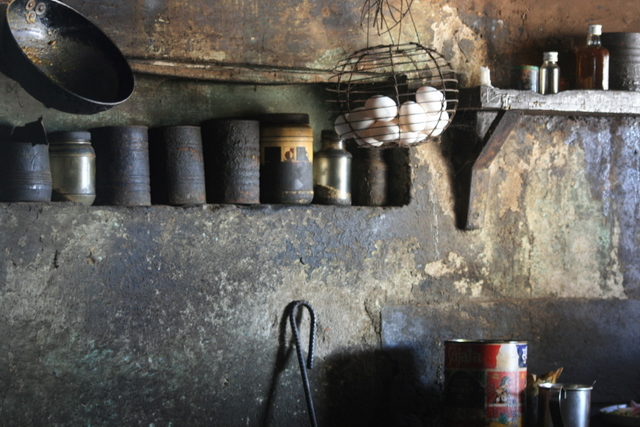 India, West Bengal - The kitchen of our lunch stop, in a earthen building.