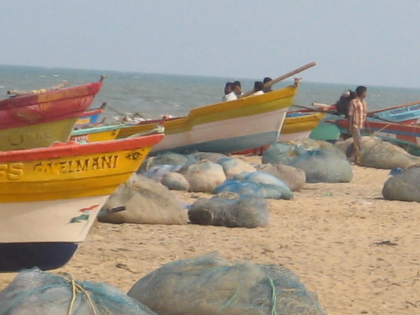 Brand new boats provided by the thousands of aid money that poured into the fisherman village of Chadrapudi  at the peak of the 