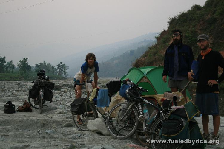 Nepal, Sindhuli area - camping by another river, off our rocky, rough, back road to Kathmandu.