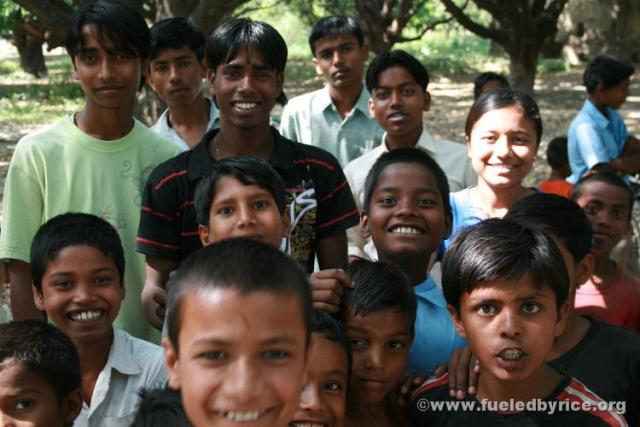 Nepal, east lowlands - Youth who were curious and eager to practice English, and children who were just curious. At our mid-day 