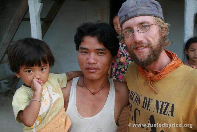 Nepal, east lowlands, Jamunibas village [homestay] - Drew with our host and his little sister???