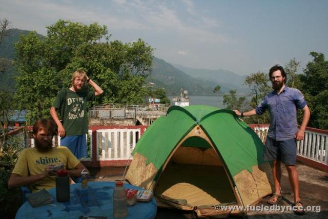 Nepal, Pokhara - We hung out a bit on our guesthouse roof overlooking the lake in Pokhara, a nice calm change of pace from other
