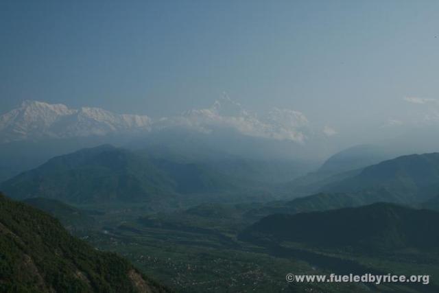 Nepal, Pokhara - The Anapurna Range, with Fishtail mountain in the center. These were the first and only snow-capped Himalayas w