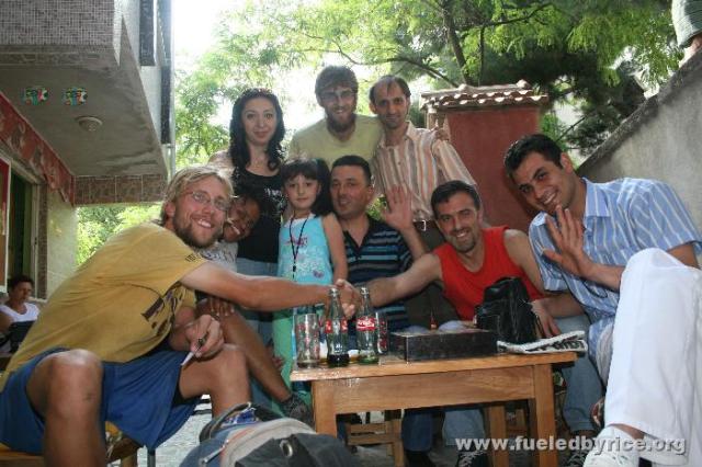 Türkiye, Vize - A great group of people hanging outside a cafe next to the plaza where we were eating our lunch of bread and che
